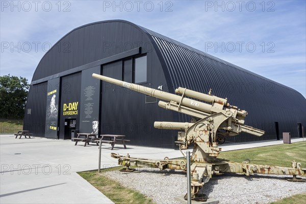 German 88 mm anti-aircraft gun at the D-Day Experience, attraction and WW2 museum at Saint-Come-du-Mont, Saint-Lo, Normandy, France, Europe