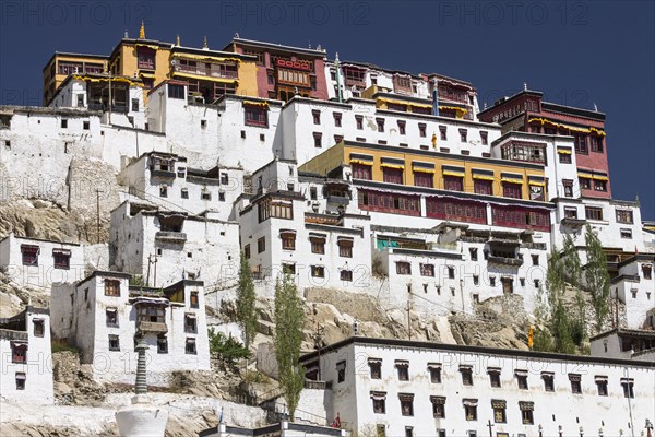Thikse Gompa, the Buddhist monastery of Central Ladakh, seen late in the summer. This monastery belongs to the Gelug, Yellow Hats, tradition of the Tibetan Buddhism. District Leh, Union Territory of Ladakh, India, Asia