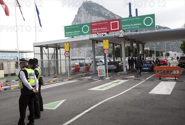 Customs at the border between Spain and Gibraltar, British overseas territory in southern Europe