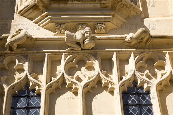 Detail of historic church stone gatehouse building, Cirencester, Gloucestershire, England, UK