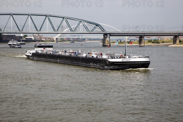 Large commercial barge on River Waal, Nijmegen, Gelderland, Netherlands