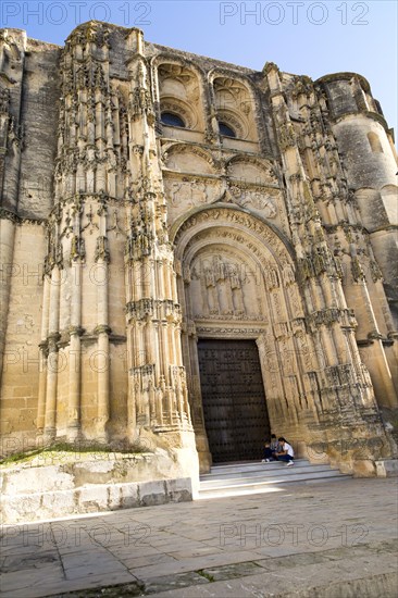 Gothic facade and doorway church Santa Maria de la Asuncion, Arcos de la Frontera, Cadiz province, Spain, Europe