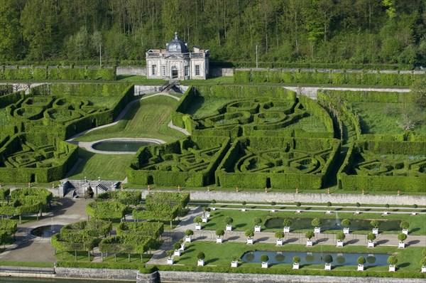 Pavilion in the gardens, park of the castle of Freyr near the river Meuse, Belgium, Europe