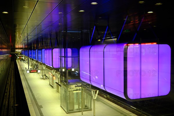 Hafencity University underground station, coloured light containers, Hanseatic City of Hamburg, Hamburg, Germany, Europe