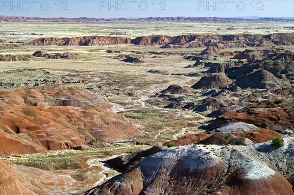 The Painted Desert, part of the Petrified Forest National Park stretches some 50, 000 acres of colorful mesas, buttes, and badlands, Arizona, USA, North America