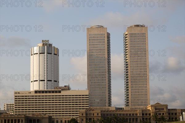 Twin towers of World Trade Centre and modern hotels, central business district, Colombo, Sri Lanka, Asia