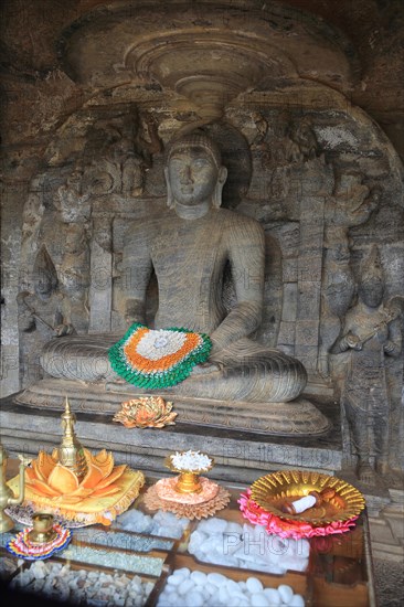 Seated Buddha figure, Gal Viharaya, UNESCO World Heritage Site, the ancient city of Polonnaruwa, Sri Lanka, Asia