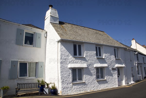 Traditional whitewashed cottages in St Mawes, Cornwall, England, UK
