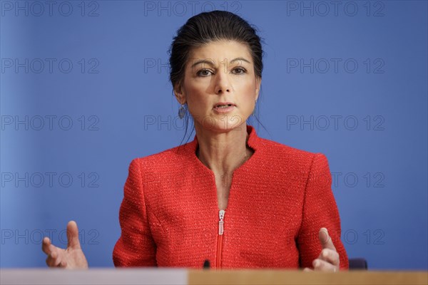 Dr Sahra Wagenknecht, Member of the Bundestag, recorded at the Federal Press Conference on the founding of the Sahra Wagenknecht Alliance, Reason and Justice party and proposal of the European top candidates, in Berlin, 8 January 2024
