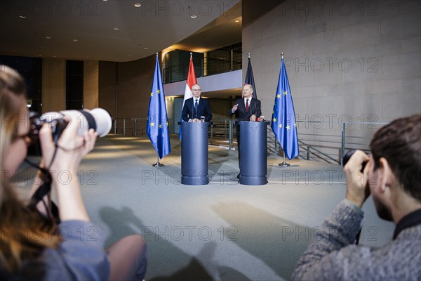 Federal Chancellor Olaf Scholz (SPD) and Luc Frieden, Prime Minister of the Grand Duchy of Luxembourg, give a press conference after talks at the Federal Chancellery in Berlin, 8 January 2024