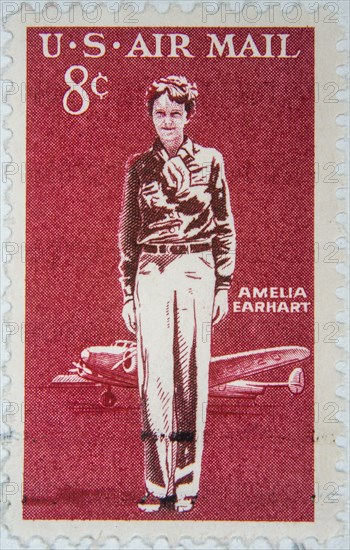 Amelia Mary Earhart, 1897, 1937 was an American pilot. She became famous through a series of daring long flights. Portrait of the U.S. stamp