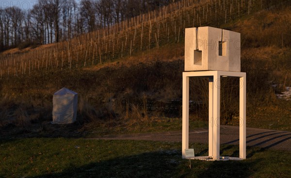 Sculpture RaumStein by Peter Odenwaeller, sculpture trail, Korber Kopf, Korb im Remstal, Baden-Wuerttemberg, Germany, Europe