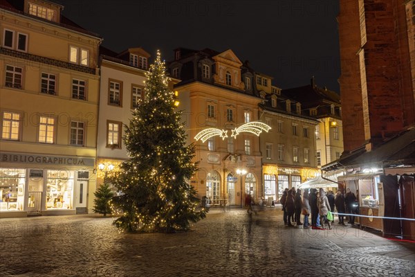 Christmas lights in the main street, Heiliggeistkirche, market square, Heidelberg, Baden-Wuerttemberg, Germany, Europe