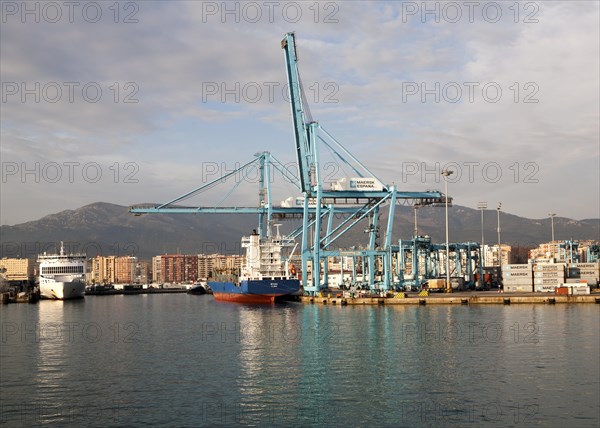 Large cranes APM Terminals container ship port at Algeciras, Cadiz Province, Spain, Europe