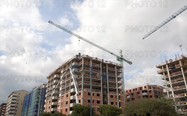 Construction of high rise apartment block housing in Gibraltar, British overseas territory in southern Europe
