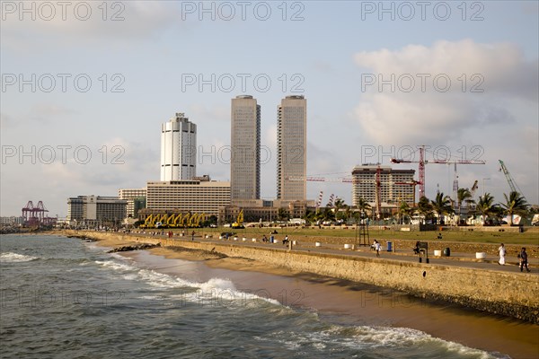 Twin towers of World Trade Centre and modern hotels, central business district, Colombo, Sri Lanka, Asia