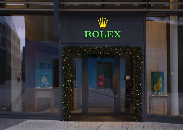 Rolex Brand Store, logo, shop, Christmas decoration, Dorotheen Quartier, DOQU, shopping mall, Stuttgart, Baden-Wuerttemberg, GermanyStuttgart, Baden-Wuerttemberg, Germany, Europe