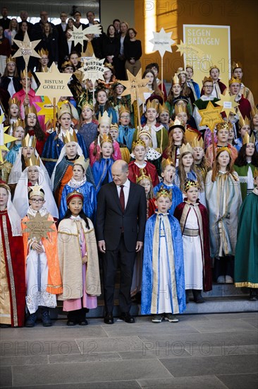 Federal Chancellor Olaf Scholz (SPD) pictured at the traditional reception for carol singers at the Federal Chancellery in Berlin, 8 January 2024