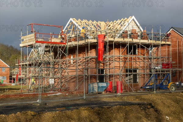 Building site construction new homes, Persimmon housing estate, Honours Meadow, Rendlesham, Suffolk, England, UK
