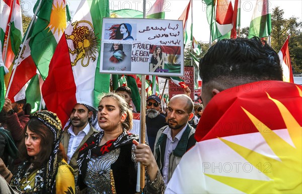 Thousands of Iranians demonstrate in Berlin to support the protests in Iran. The demonstration was called by the Woman Life Freedom Collective, Berlin, 22.10.2022