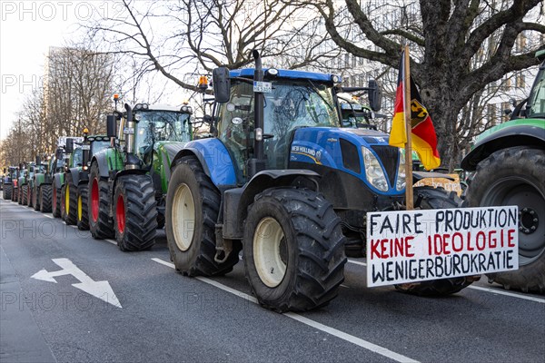 Around 600 farmers drove to the festival hall in Frankfurt am Main on 11 January 2024 as part of the rally organised by the Wetterau-Frankfurt Regional Farmers' Association to protest against the agricultural policy of the so-called traffic light government, in particular the cancellation of subsidies, festival hall, Frankfurt am Main, Hesse, Germany, Europe