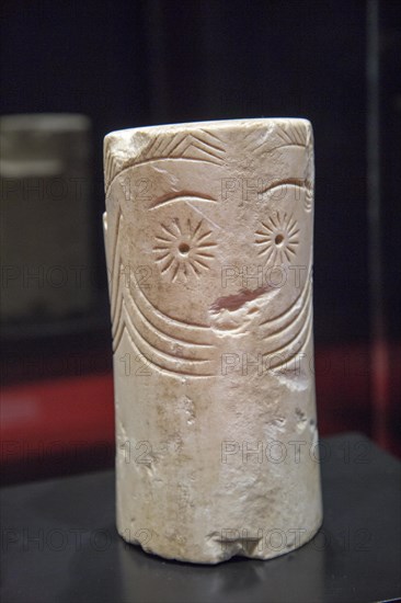 Chalcolithic marble cylinder shaped idol from 2, 500 BC archaeology museum, Jerez de la Frontera, Cadiz Province, Spain, Europe