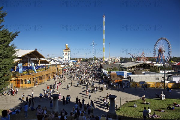 View over the Oktoberfest, afternoon, Munich, Bavaria, Germany, Europe