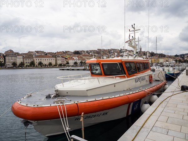 Sea rescue boat, harbour of Mali Losinj, island of Losinj, Kvarner Gulf Bay, Croatia, Europe