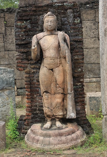 Carved stone Buddha, Hatadage building, The Quadrangle, UNESCO World Heritage Site, the ancient city of Polonnaruwa, Sri Lanka, Asia