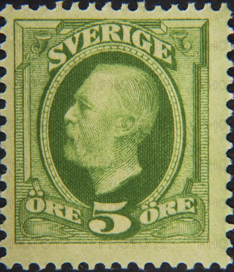 Oscar II (1829-1907) was Sweden's king from 1872-1907. Portrait on a Swedish postage stamp