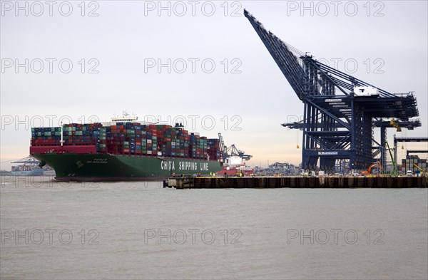 Large container ship, the Indian Ocean, of China Shipping Line, Port of Felixstowe, Suffolk, England, UK