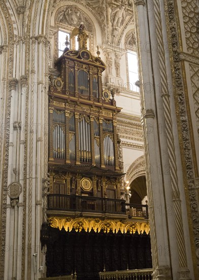 Organ interior of the cathedral inside the former mosque, Cordoba, Spain, Europe