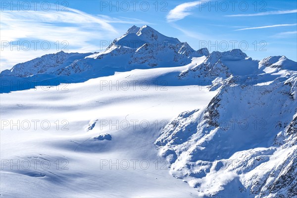 View from the Mutkogel mountain station of the Tiefenbach glacier to the Wildspitze, Austria's second highest mountain (3770 m)