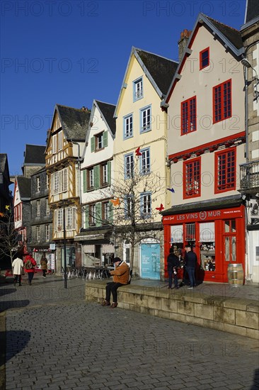 Old houses on Place des Jacobins, Morlaix Montroulez, Finistere Penn Ar Bed department, Brittany Breizh region, France, Europe