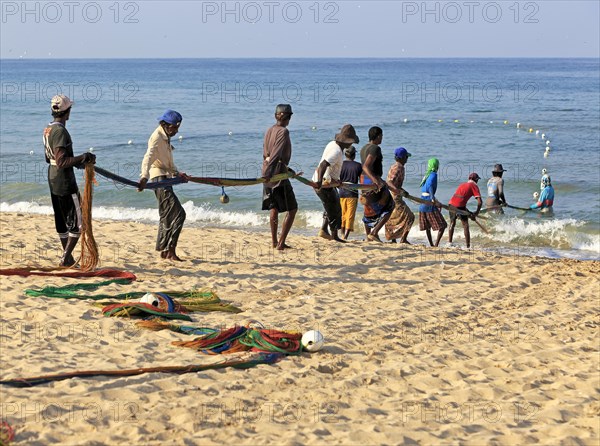 Traditional fishing hauling nets Nilavelli beach, near Trincomalee, Eastern province, Sri Lanka, Asia