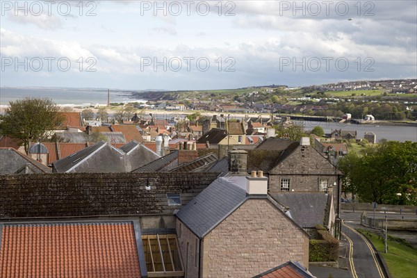 Mouth of River Tweed, rooftops, Berwick-upon-Tweed, Northumberland, England, UK