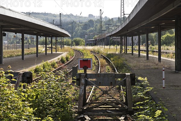 Buffer stop on the stub track as a track end at the railway station in Altenbeken, North Rhine-Westphalia, Germany, Europe