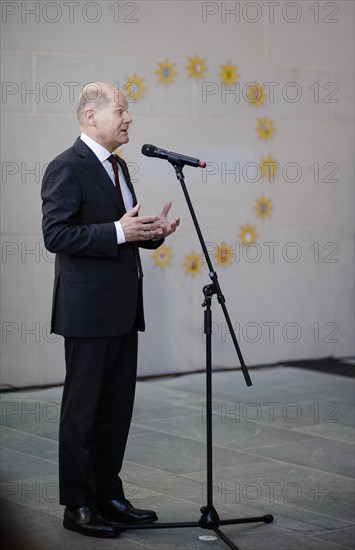 Federal Chancellor Olaf Scholz (SPD) pictured at the traditional reception for carol singers at the Federal Chancellery in Berlin, 8 January 2024