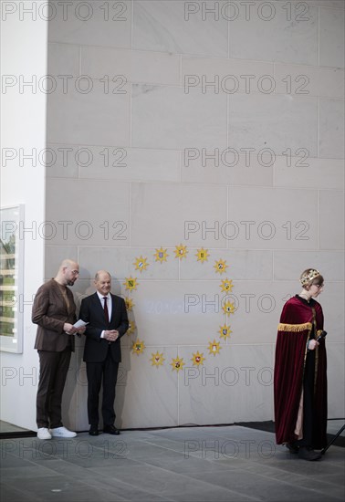 Federal Chancellor Olaf Scholz (SPD) pictured at the traditional reception for carol singers at the Federal Chancellery in Berlin, 8 January 2024