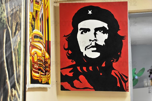 Paintings for sale, posters, oil paintings, paintings by Ernesto Che Guevara, and others, gallery, centre of Havana, Centro Habana, Cuba, Greater Antilles, Caribbean, Central America