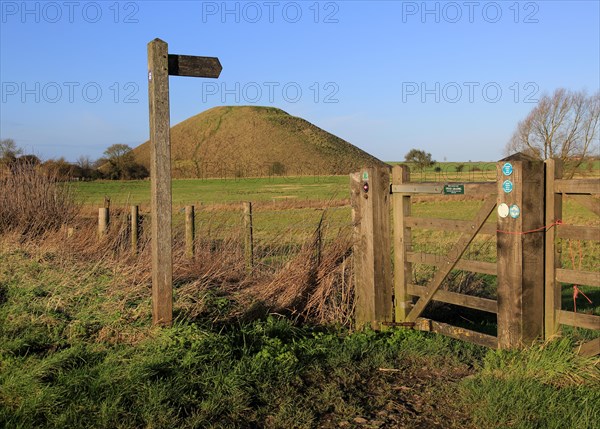 Silbury Hill neolithic site Wiltshire, England, UK is the largest manmade prehistoric structure in Europe