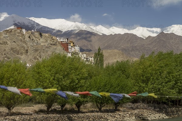 Spituk Gompa, the Buddhist monastery located near Leh, the capital of Ladakh region in Northern India. It belongs to the Gelug school of the Tibetan Buddhism. Spituk, Leh District, Union Territory of Ladakh, India, Asia