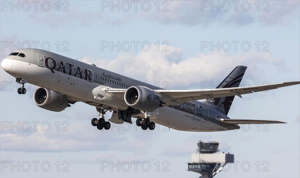 A Boeing 787-9 Dreamliner operated by Qatar Airways takes off from BER Berlin Brandenburg Airport Willy Brandt, Schoenefeld, 28/03/2023