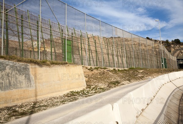 High security fences separate the Spanish exclave of Melilla, Spain from Morocco, north Africa, January 2015