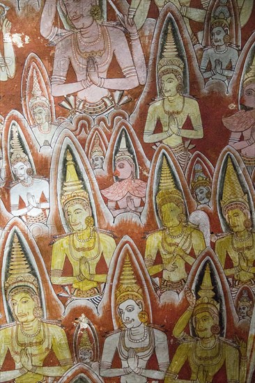 Buddha images in roof mural, Dambulla cave Buddhist temple complex, Sri Lanka, Asia