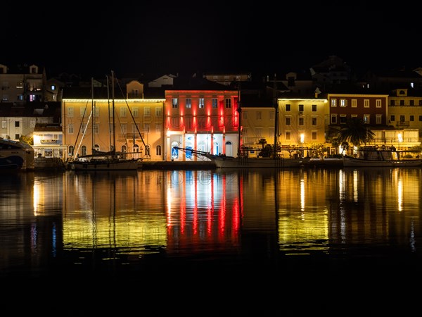 Museum of Apoxyomenos, harbour of Mali Losinj, night shot, island of Losinj, Kvarner Gulf Bay, Adriatic Sea, Croatia, Europe