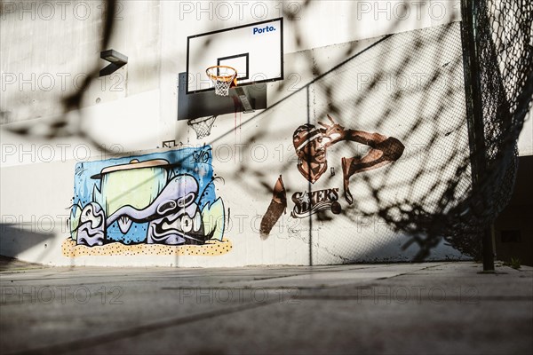 April 17, 2023, Porto, Portugal: Nice street art, murals on playing field