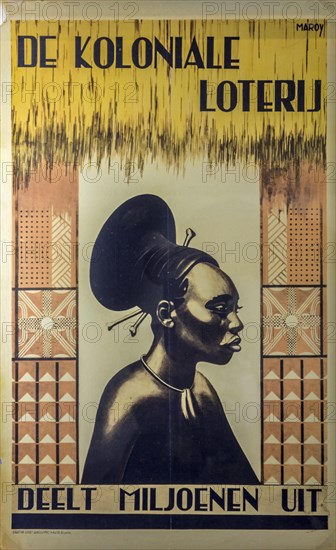 De Koloniale Loterij, Belgian Colonial Lottery poster in the AfricaMuseum, Royal Museum for Central Africa, Tervuren, Flemish Brabant, Belgium, Europe