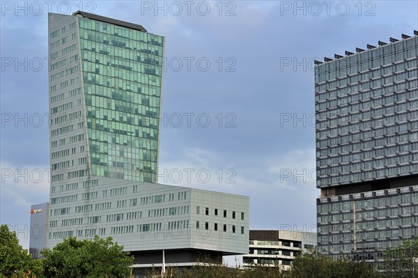 The modern office buildings Tour de Lille and Tour Lilleurope at the Euralille quarter in Lille, France, Europe