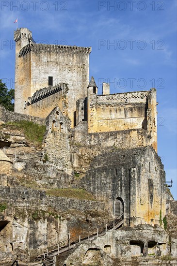 Entrance to the Chateau de Commarque, medieval castle at Les Eyzies-de-Tayac-Sireuil, Dordogne, Aquitaine, France, Europe